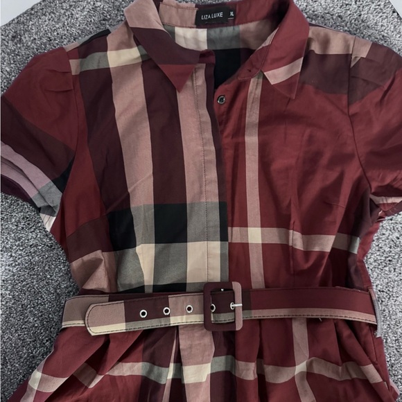 Liza Luxe Midi Dress Plaid- with belt NWOT - Picture 4 of 6